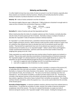 Molarity and Normality