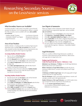 Researching Secondary Sources on the Lexisnexis® Services