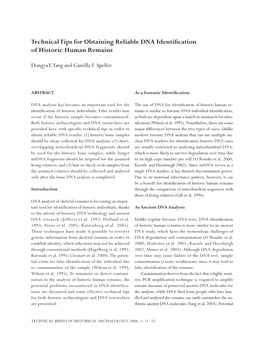 Technical Tips for Obtaining Reliable DNA Identification of Historic Human Remains