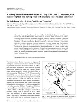 A Survey of Small Mammals from Mt. Tay Con Linh II, Vietnam, with the Description of a New Species of Chodsigoa (Insectivora: Soricidae)