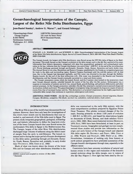 Geoarchaeological Interpretation of the Canopic, Largest of the Relict Nile Delta Distributaries, Egypt