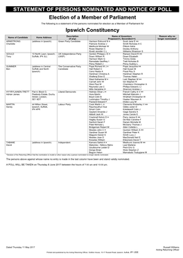 Statement of Persons Nominated and Notice of Poll