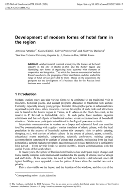 Development of Modern Forms of Hotel Farm in the Region