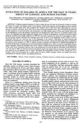 Evolution of Malaria in Africa for the Past 40 Years: Impact of Climatic and Human Factors