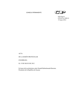 OEA/Ser.G CP/ACTA 1850/12 15 Mayo 2012 ACTA DE LA SESIÓN