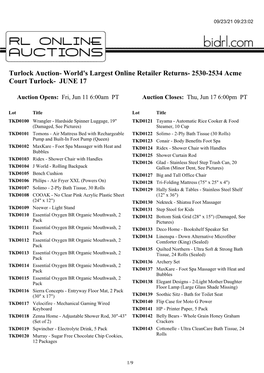 Turlock Auction- World's Largest Online Retailer Returns- 2530-2534 Acme Court Turlock- JUNE 17