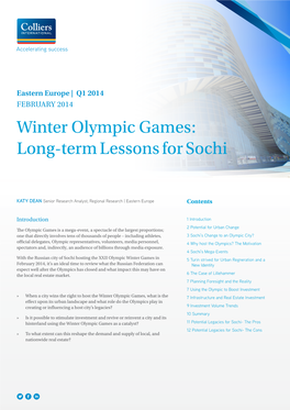 Winter Olympic Games: Long-Term Lessons for Sochi