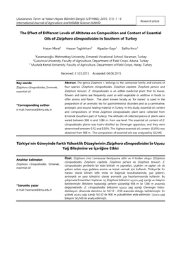 The Effect of Different Levels of Altitutes on Composition and Content of Essential Oils of Ziziphora Clinopodioides in Southern of Turkey