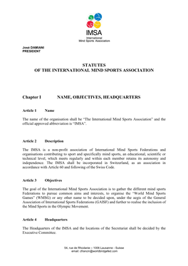 Statutes of the International Mind Sports Association