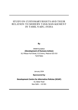 Study on Customary Rights and Their Relation to Modern Tank Management in Tamil Nadu, India