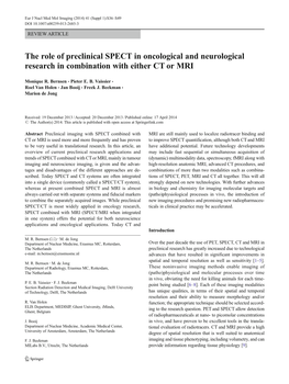 The Role of Preclinical SPECT in Oncological and Neurological Research in Combination with Either CT Or MRI