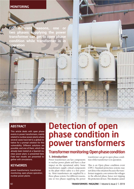 Detection of Open Phase Condition in Power Transformers