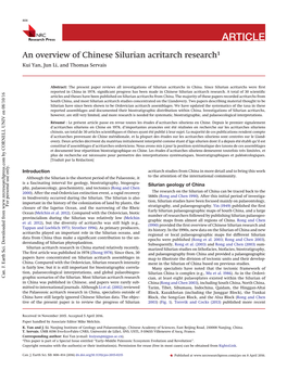 An Overview of Chinese Silurian Acritarch Research1 Kui Yan, Jun Li, and Thomas Servais