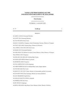 Votes and Proceedings of the Fourteenth Parliament of Singapore ______