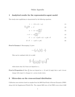 Online Appendix 1 Analytical Results for the Representative-Agent Model 2 Micro-Data on the Cross-Sectional Distribution