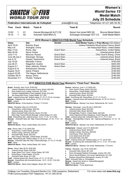 Women's World Series 13 Medal Match July 25 Schedule