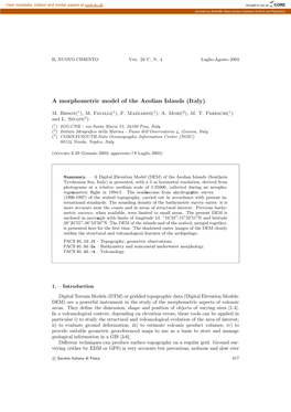 A Morphometric Model of the Aeolian Islands (Italy)