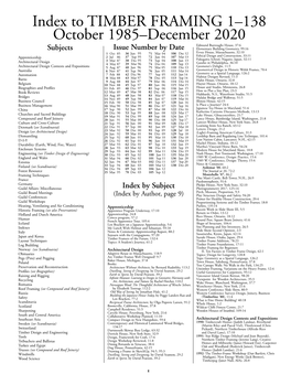 Index to Timber Framing 1-138