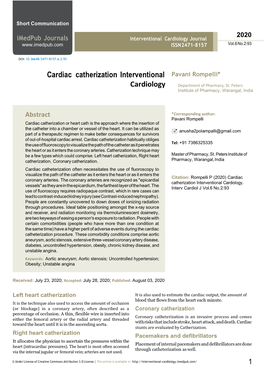 Cardiac Catherization Interventional Cardiology