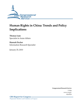 Human Rights in China: Trends and Policy Implications