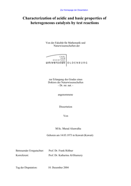 Characterization of Acidic and Basic Properties of Heterogeneous Catalysts by Test Reactions