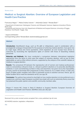 Medical Vs Surgical Abortion. Overview of European Legislation and Health Care Practice 1