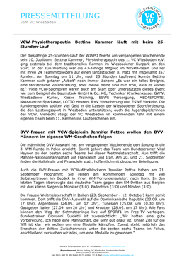 PRESSEMITTEILUNG Vom VC Wiesbaden