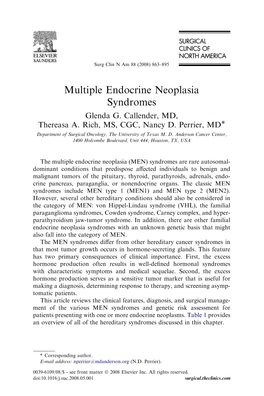 Multiple Endocrine Neoplasia Syndromes Glenda G