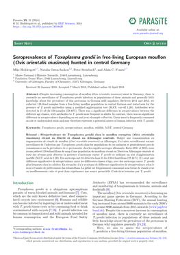 Seroprevalence of Toxoplasma Gondii in Free-Living European Mouflon