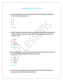 Current Affair Quiz – June 2, 2018