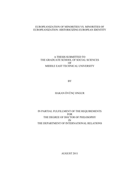 Historicizing European Identity a Thesis Submitted