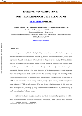 Effect of Non-Coding Rna on Post