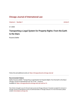 Transporting a Legal System for Property Rights: from the Earth to the Stars