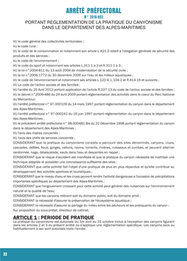 Arrêté Préfectoral N° 2016-852 Portant Reglementation De La Pratique Du Canyonisme Dans Le Departement Des Alpes-Maritimes