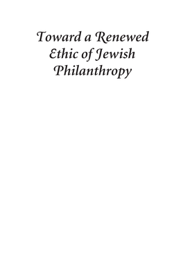 Toward a Renewed Ethic of Jewish Philanthropy