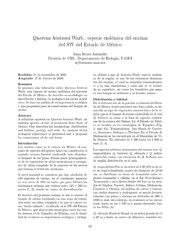 Quercus Hintonii Warb.: Especie End¶Emica Del Encinar Del SW Del Estado De M¶Exico