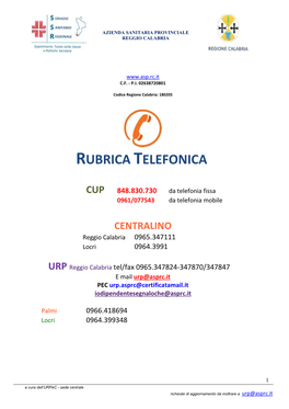 Rubrica Telefonica Aziendale Aggiornata Al 26 Aprile 2016
