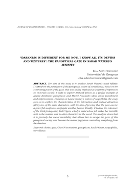 Darkness Is Different for Me Now. I Know All Its Depths and Textures”: the Panoptical Gaze in Sarah Waters's