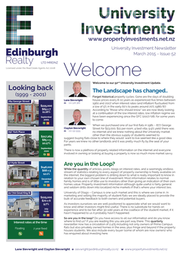 March 2015 - Issue 52 Welcome Welcome to Our 52Nd University Investment Update