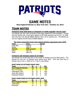 Patriots at Philadelphia Game Notes