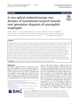 In Vivo Optical Endomicroscopy: Two Decades of Translational Research Towards Next Generation Diagnosis of Eosinophilic Esophagitis Andreas Wartak1,2,3, John G