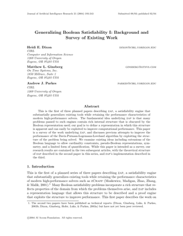 Generalizing Boolean Satisfiability I