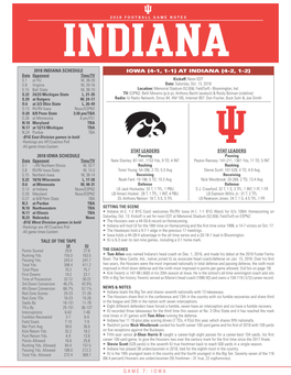 AT INDIANA (4-2, 1-2) Date Opponent Time/TV S.1 at FIU W, 38-28 Kickoff: Noon EDT S.8 Virginia W, 20-16 Date: Saturday, Oct