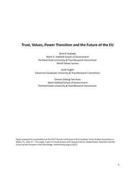 Trust, Values, Power Transition and the Future of the EU