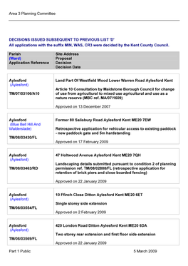 Area 3 Planning Committee Part 1 Public 5 March 2009 DECISIONS