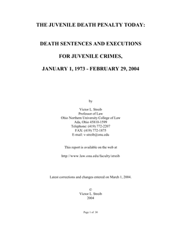 Death Sentences and Executions for Juvenile Crimes