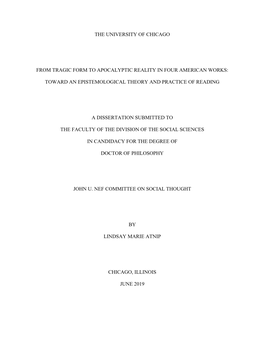 The University of Chicago from Tragic Form to Apocalyptic Reality in Four American Works: Toward an Epistemological Theory and P