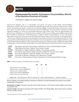 Chaetocnema Flea Beetles (Coleoptera: Chrysomelidae, Alticini) of the Maritime Provinces of Canada Christopher G