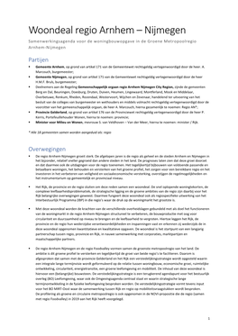 Woondeal Regio Arnhem – Nijmegen Samenwerkingsagenda Voor De Woningbouwopgave in De Groene Metropoolregio Arnhem-Nijmegen