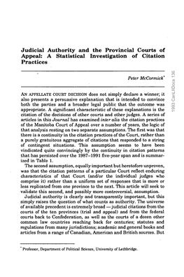 Judicial Authority and the Provincial Courts of Appeal: a Statistical Investigation of Citation Practices